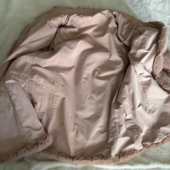 Light pink Via Spiga Faux Fur Jacket Reversible Coat with Stand Collar medium - Picture 7 of 8